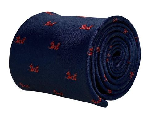 navy mens tie with chinese red dragon national symbol
